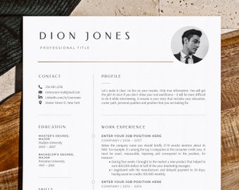 Executive Resume Template, Professional Resume and Cover Letter Template Word, Modern Resume with photo, Minimalist Cv Template Cover Letter
