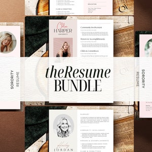 Plantillas de currículum para hermandades con foto, diseño de currículum social rosa, paquete de reclutamiento para hermandades Canva, páginas creativas para cartas de presentación, currículum urgente