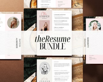 Sorority Resume Templates with photo, Pink Social Resume Layout, Sorority Recruitment Bundle Canva, Creative Cover Letter Pages, Rush Resume