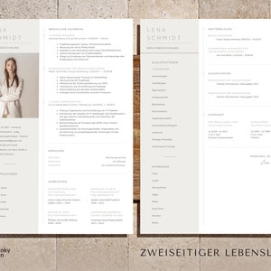 May include: A two-page resume design with a professional layout. The resume features the name "LENA SCHMIDT" at the top, with sections for qualifications, work experience, and education. The design is clean and modern, with a light color scheme.