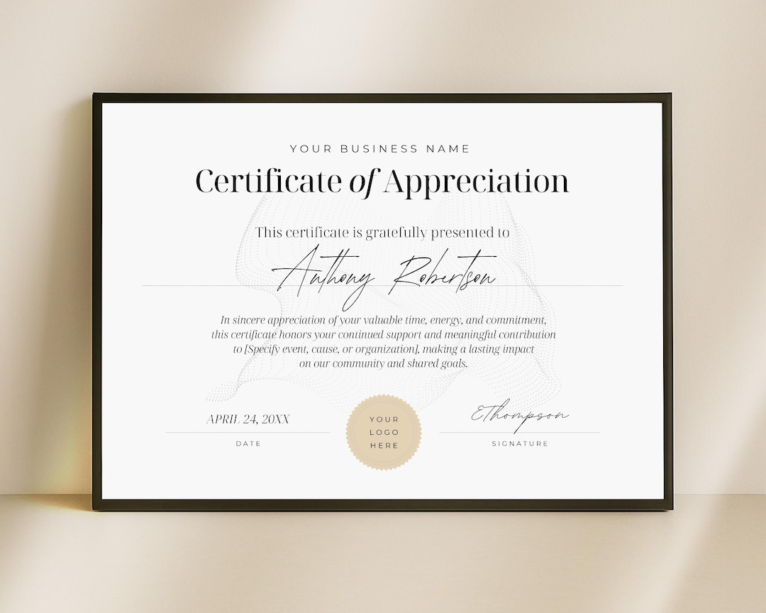Editable Appreciation Certificate Template: Printable Thank You Gift ...