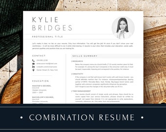 Combination Resume Template Format, Combination CV Template Resume with Skills Summary, Experience, Language, Soft and Hard Skills Sections