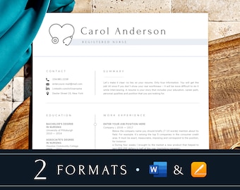 Nursing resume word, Nursing resume and cover letter template, New grad resume template nurse, Registered nurse resume RN, Clean blue
