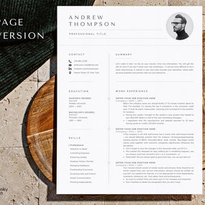 Professional Resume Template with photo, Cv Template Resume Google Docs, Word & Pages, Modern Resume Templates 2023, 1-3 Page Minimalist CV zdjęcie 2