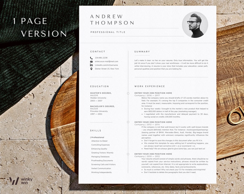 Professional Resume Template with photo, Cv Template Resume Google Docs, Word & Pages, Modern Resume Templates 2023, 1-3 Page Minimalist CV image 2