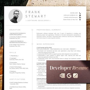 Software Developer Resume Template, Data Scientist CV template DevOps Engineer, Mobile App, System Administrator, IT Project Manager, Ux/Ui
