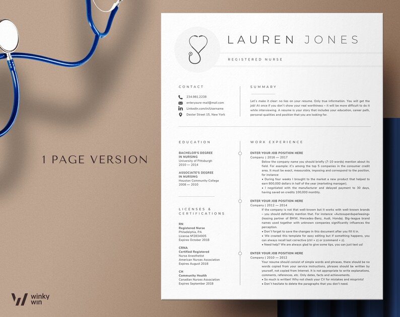 Registered Nurse Resume Template Rn, Nursing Resume Template Word & Pages, Medical Assistant Resume, Student Nurse, New Grad Nurse CV Design image 2
