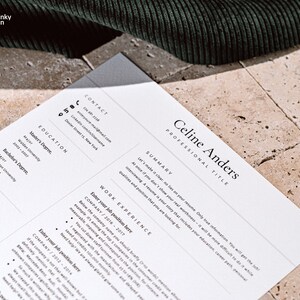 May include: A white resume with black text. The resume is for Celine Anders and includes a summary, work experience, education, and contact information.