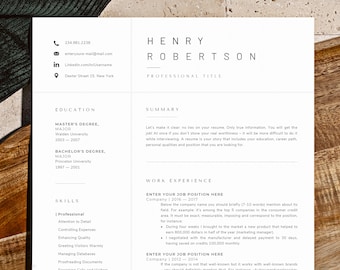 One page resume template, 1 page Simple resume cv template +  2 Page version, Clean Resume Design, Single page resume template Word & Pages