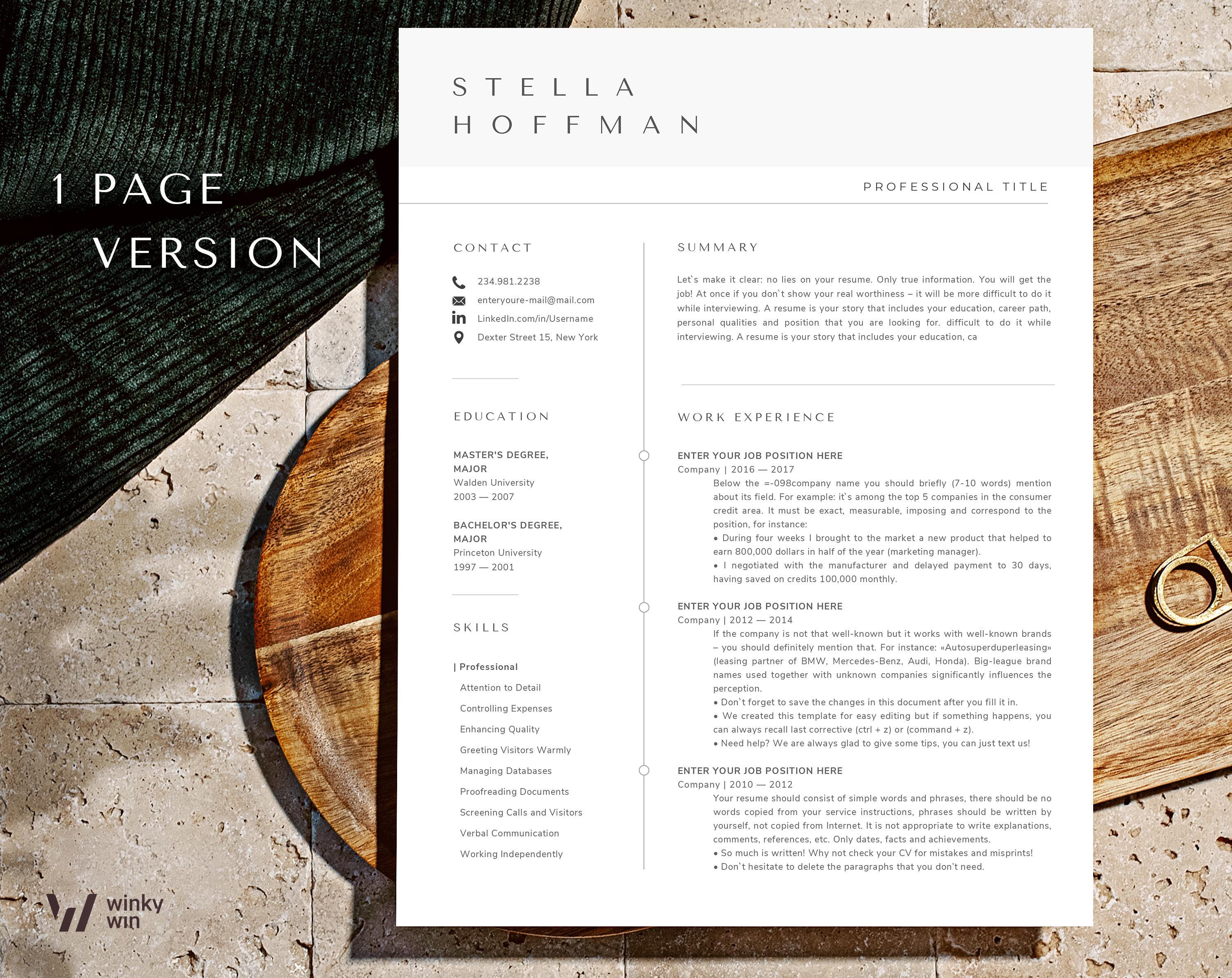 Minimalist Resume for Word and Pages, Editable CV Template Professional ...