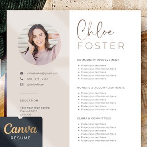 Plantilla de currículum de hermandad con foto, currículum de paquete de hermandad + carta de recomendación Currículum de hermandad, cv social canva editable