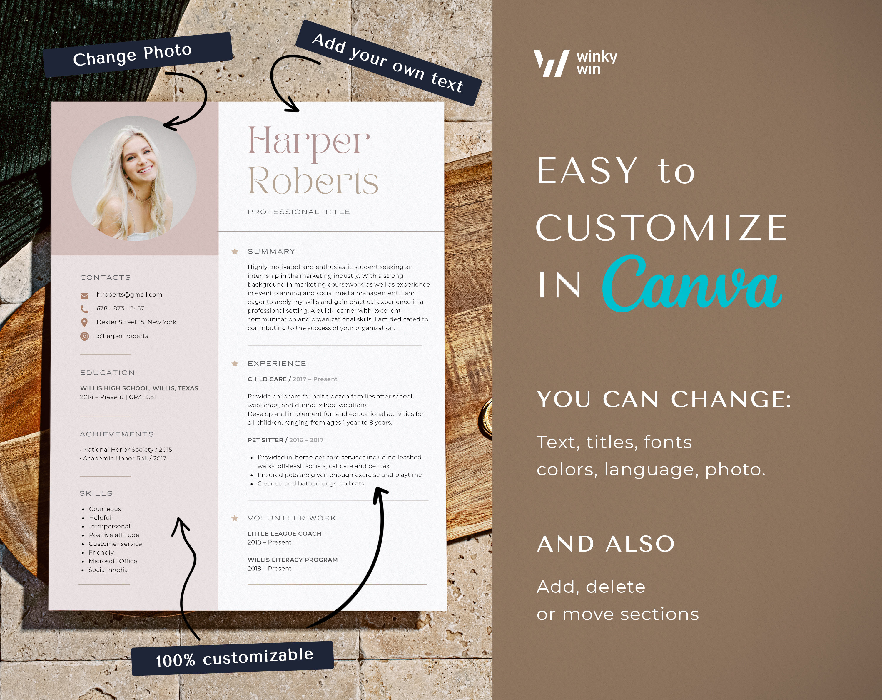 High School Resume Template Canva Students, College Resume With No Work ...