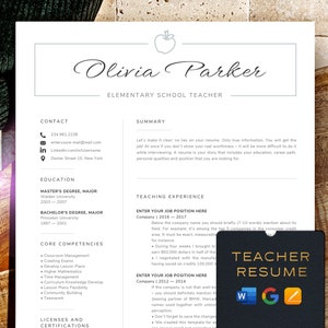 Plantilla de CV Currículum vitae de maestro Google Docs, Word y Pages, Currículum vitae de maestro de primaria 3 páginas, Maestro de preescolar o estudiante, Cv de jardín de infantes