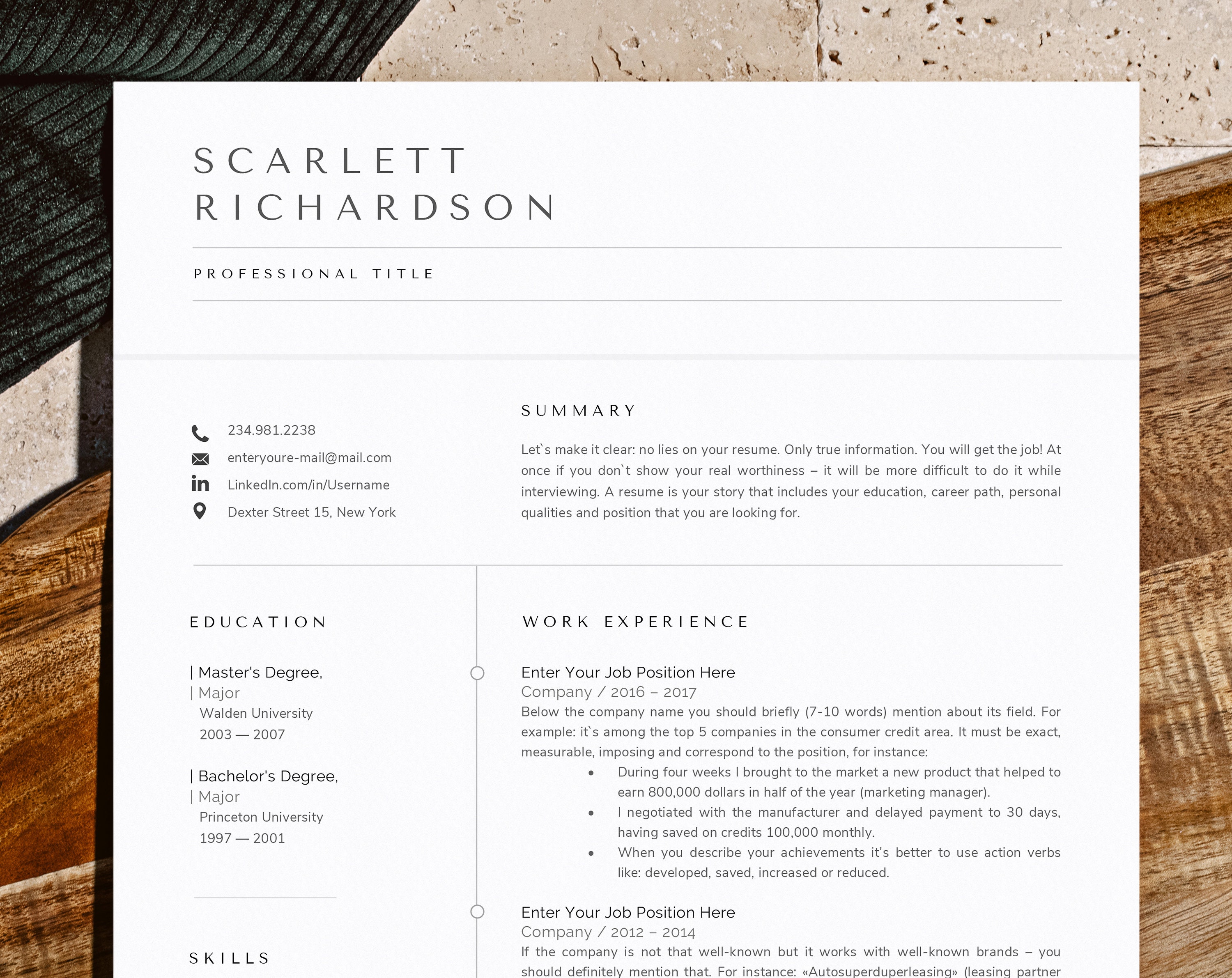 professional-one-page-resume-template-word-2-page-version-etsy