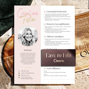 Curriculum vitae rosa per la selezione delle confraternite, design del curriculum social con modello di curriculum moderno dorato per Canva, modello per confraternite di alto livello con foto