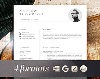 Professional Resume Template with photo, Cv Template Resume Google Docs, Word & Pages, Modern Resume Templates 2024, 1-3 Page Minimalist CV