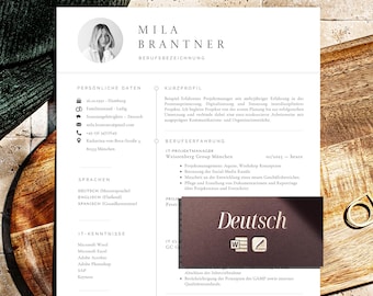 Vorlage für Lebenslauf Deutsch, Bewerbungsvorlagen Word + Mac Pages, Einfach Lebenslauf 1 Seite oder 2 Seiten Muster, Anschreiben, Deckblatt