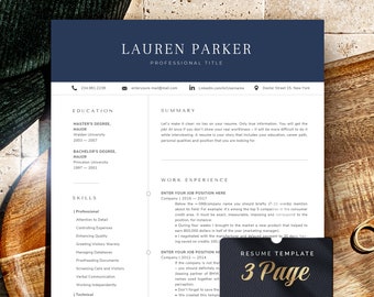 Professional Resume Template, Cv Template Modern Resume and Cover Letter Template, 1 - 3 page Cv Formats, Executive Resume Template Word