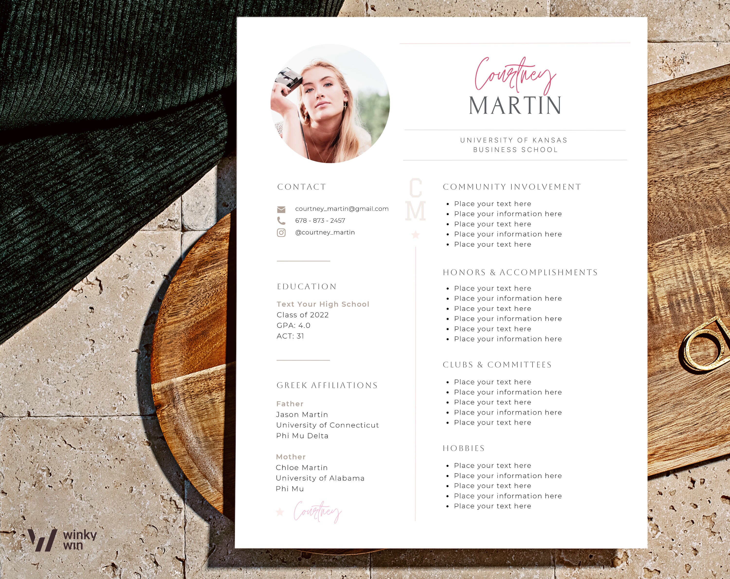 Chi Omega Sorority Resume Template Alpha Phi Rush Resume Etsy