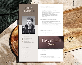 Fraternity Resume Template, Fraternity Rush Resume Canva, Minimalist Fraternity recruitment resume with photo, Rush resume layout for guys