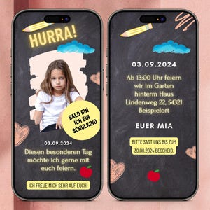 Einladungskarten zur Einschulung mit Foto, Digitale Einladung Einschulung Vorlage, Ecard Whatsapp Online Gestalten Animiert, Erster Schultag