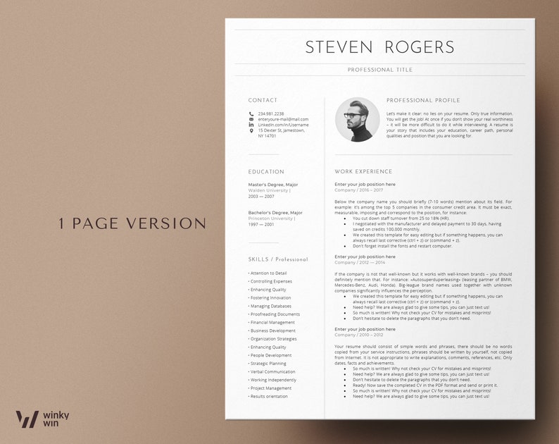 Curriculum vitae template, Information technology resume template instant download, Professional resume, Moderner Lebenslauf Vorlage image 2