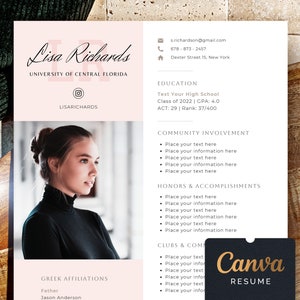 Sorority resume template, Sorority rush resume with photo, Modern sorority resume for canva, Stand-out aesthetic sorority resume format