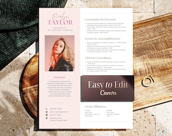 Stylish sorority resume template, Trendy and artistic sorority rush resume design with Greek Affiliation, Honors & Awards, Education Summary