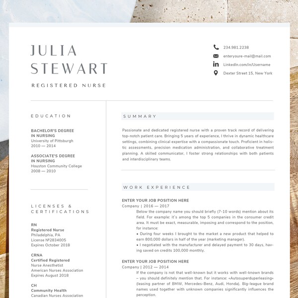 Nursing Resume Template, Registered Nurse Resume Template RN, CNA, Word & Pages, Physician Assistant Resume for Nurse, New Grad Nurse CV