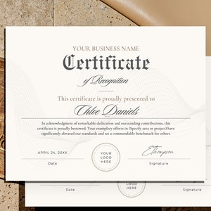 Certificate Of Recognition Template Canva, Gold Certificate of competition, Editable Downloadable Certificate Modern Design for Canva