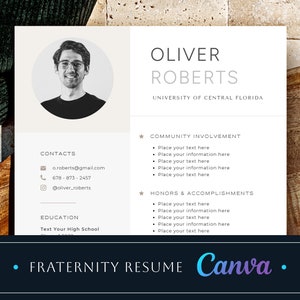 Plantilla de currículum de fraternidad canva, CV de fraternidad urgente Etsy, CV de reclutamiento de fraternidad profesional Hermano griego con carta de presentación