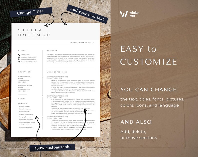 Minimalist Resume for Word and Pages, Editable CV Template Professional ...