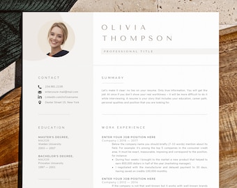 Digital Resume Template with Photo, Professional Resume Template CV for Word & Pages, CV Template with Picture, Resume and Cover Letter