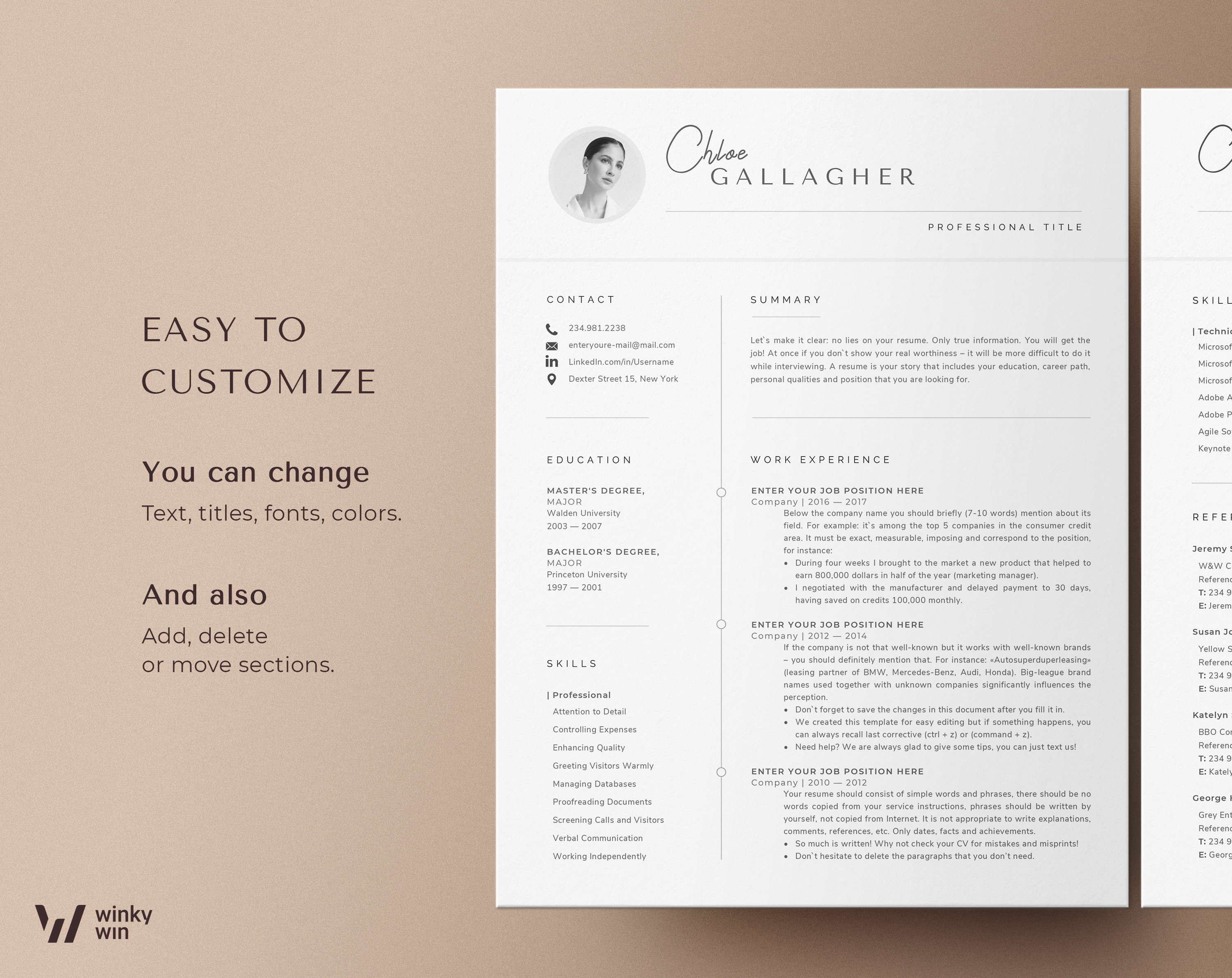 Creative Resume Template for Ms Word With Reference and Cover Letter ...