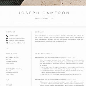 Plantilla de CV y carta de presentación limpia, plantilla de CV simple para Word y Pages, diseño de CV minimalista moderno para CEO 2024