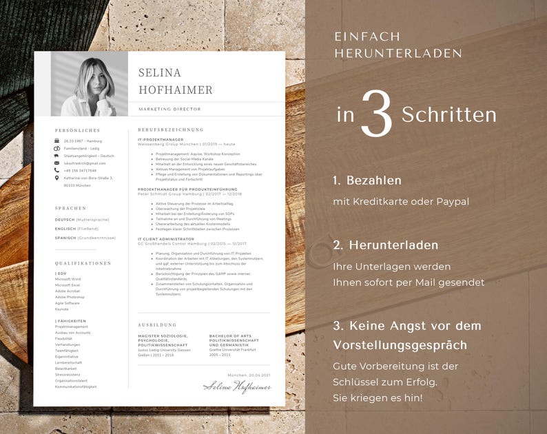 Bewerbungsvorlagen Pages and Word Vorlage Lebenslauf mit Foto, Bewerbungsschreiben Herunterladen, Gratis Anschreiben Muster Bewerbung Arbeit bild 9
