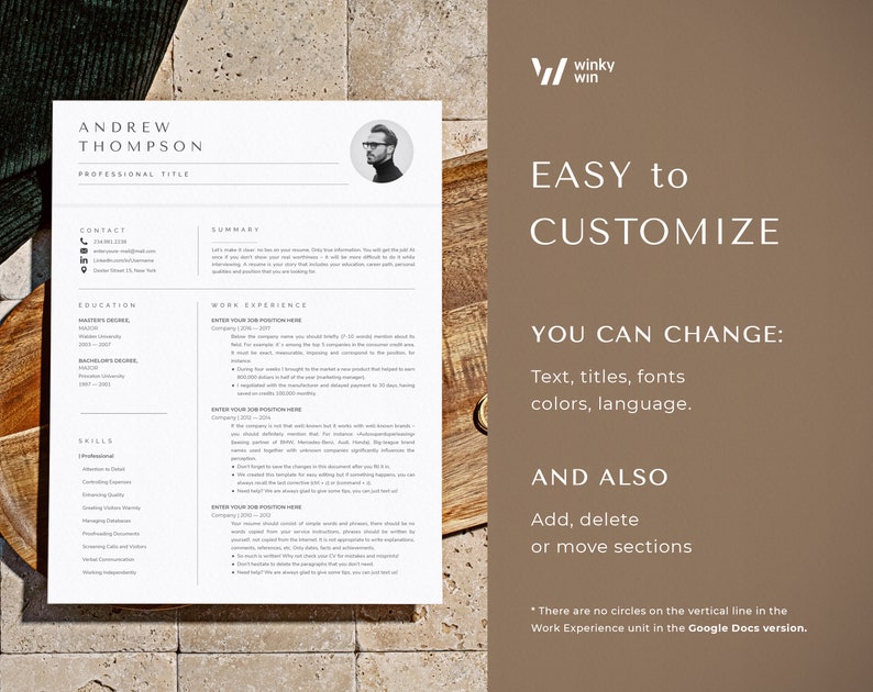 Professional Resume Template with photo, Cv Template Resume Google Docs, Word & Pages, Modern Resume Templates 2023, 1-3 Page Minimalist CV zdjęcie 7