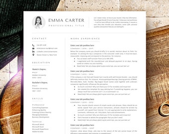 Resume and Cover Letter Template, Cv Template Creative Resume Template with Photo, One Page Resume Template + 2 Page version, Modern Resume