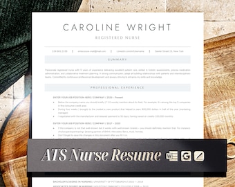 Modello di curriculum per infermieri ATS, curriculum per infermieri Google Docs, Word e Apple Pages, curriculum medico per infermieri registrati, curriculum per infermieri neolaureati, RN