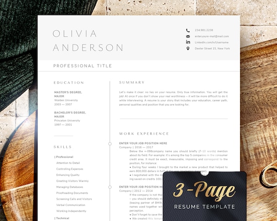 Resume Template Word, Cv Template Professional Resume, Executive Resume Template professional cv design + Free Cover Letter Template