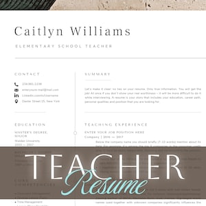 Teaching Resume Template Word and Pages, Elementary Teacher Resume Template, CV Teacher Professional, Middle High School Resume, Educator CV