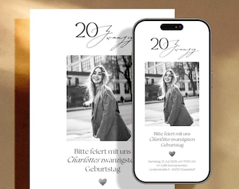 Einladung Geburtstag – Digitale Karte für WhatsApp & Druck, Minimalistisch editierbar mit Canva, Vorlage, elegant, schlicht, für jedes Alter