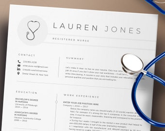 Cv-sjabloon gediplomeerd verpleegkundige, CV-sjabloon verpleegkundige Word & Pages, medisch assistent-cv, student-verpleegkundige, CV-ontwerp nieuwe afgestudeerde verpleegkundige