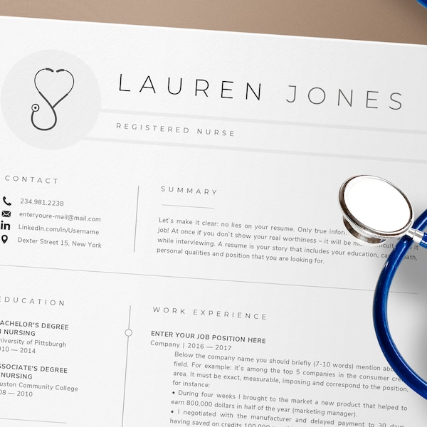 Registered Nurse Resume Template Rn, Nursing Resume Template Word & Pages, Medical Assistant Resume, Student Nurse, New Grad Nurse CV Design