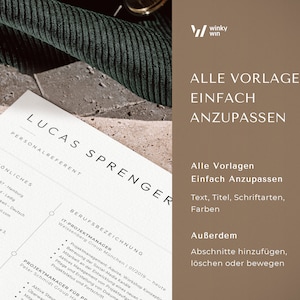 Op de afbeelding: Een cv-sjabloon met de naam Lucas Sprenger bovenaan. Het sjabloon is ontworpen om gemakkelijk aan te passen met tekst, titels, lettertypen en kleuren. De tekst op het sjabloon zegt "Alle sjablonen zijn gemakkelijk aan te passen".