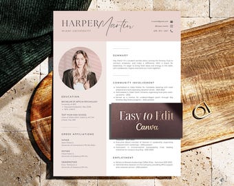 Pink Sorority Lebenslauf Vorlage mit Foto: Rush Einstellung Paket (Canva bearbeitbar, digitaler Download)