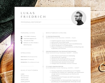 Bewerbungsvorlage Deutsch, Lebenslauf Vorlage für Word und Pages, Deckblatt, Anschreiben Anlagen Professionelle Bewerbung, Lebenslauf Modern