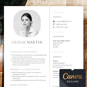 Sorority Resume Canva, Minimalist Sorority Resume Template with photo, Rush resume template, Professional Sorority recruitment resume format