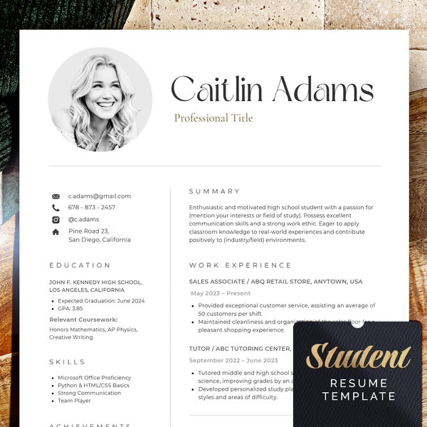 Graduation Gifts, High school student resume, High school resume template with photo, Resume for High School Graduate, Gift from Parents