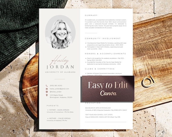 Clean Sorority Resume and Cover Letter Template, Sorority Rush Resume Template Sorority Recruitment, Rush cover letter, Modern Social Resume